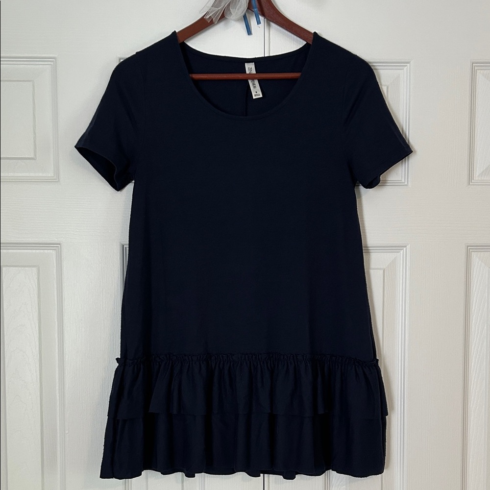 Zenana Outfitters Navy Short Sleeve Ruffle-Hem Top